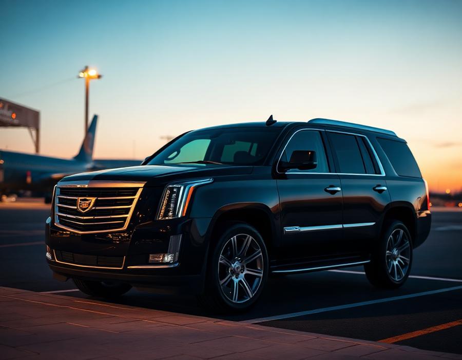 Black luxury SUV waiting at an airport terminal